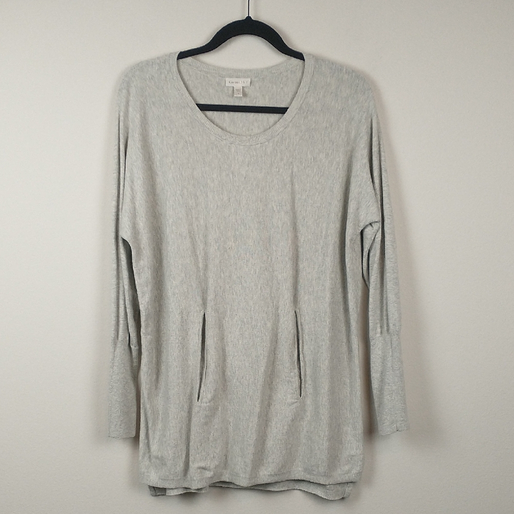 Garnet Hill Sweater Womens Medium Gray Organic Cotton Pocket Detail Tunic
